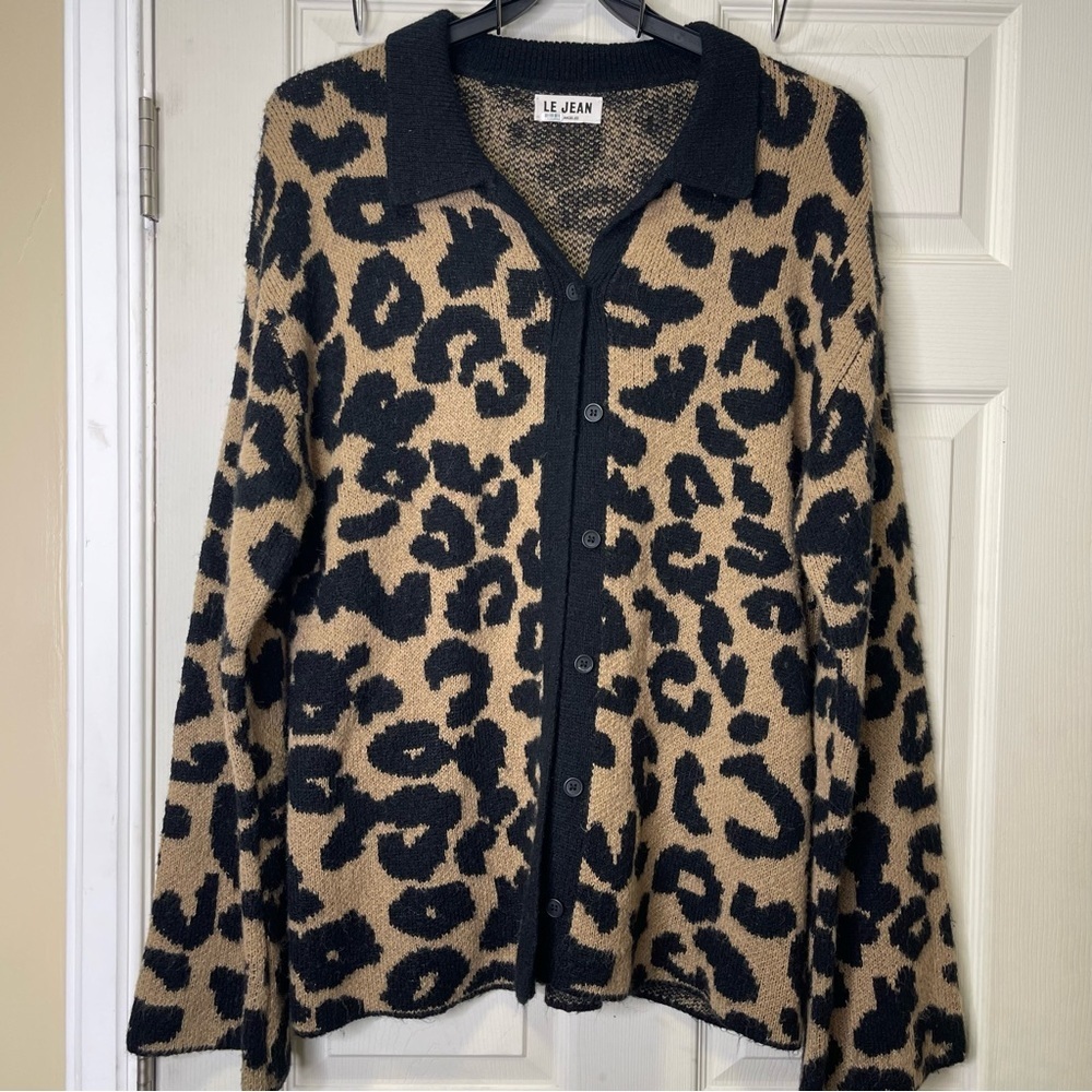 LE JEAN Animal Print Lola Cardigan Sz XL
